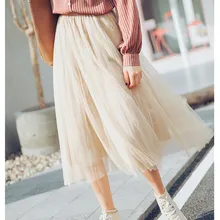 Новое поступление, модные тюлевые женские юбки с высокой талией многослойная длинная юбка из фатина, весенние Плиссированные Юбки-миди