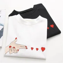 PUDO XHM Летняя женская модная футболка в европейском стиле Женская хлопковая футболка с надписью «Fingers Love» 2 цвета