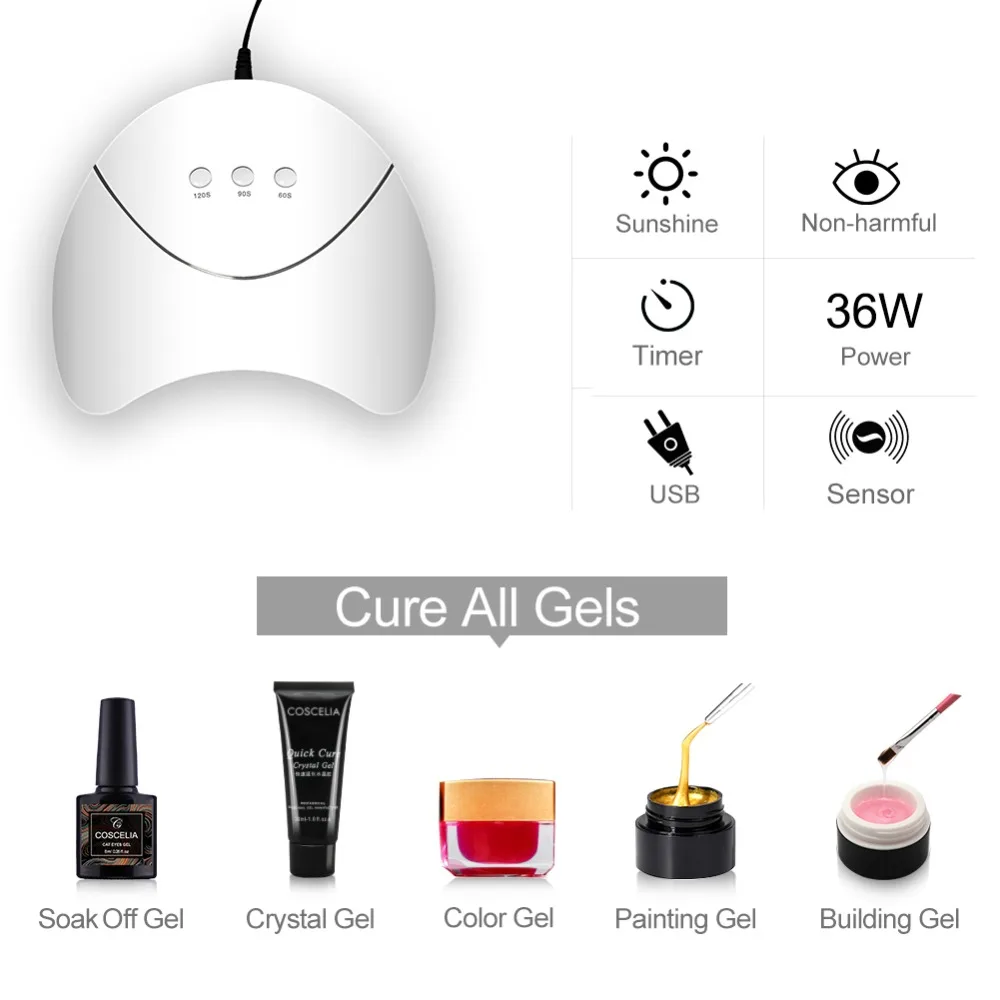 Lámpara Led de 36 W con Sensor de movimiento LED lámpara de curado Uv LED lámpara Uv reparación 12 ledes seca todo el pegamento USB la cura Uv Gel para pesca