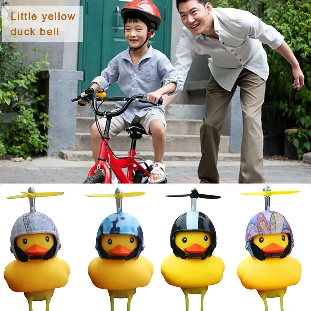 Bicycle Lights Bell Lovely Cute Duck Squeeze Helmet Propeller Handlebar Bell Light Horn Lamp for Toddler Children Adults