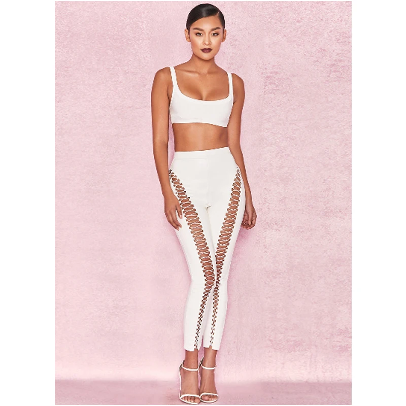 

2019 Fashion European and American black and white sexy slim two-piece set
