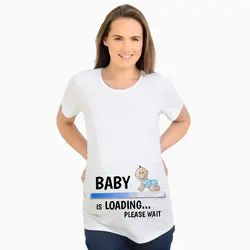Ребенок загрузка, пожалуйста, подождите Забавный принт Pregenancy рубашки для беременных Костюмы футболки для беременных Для женщин Poleras Embarazadas