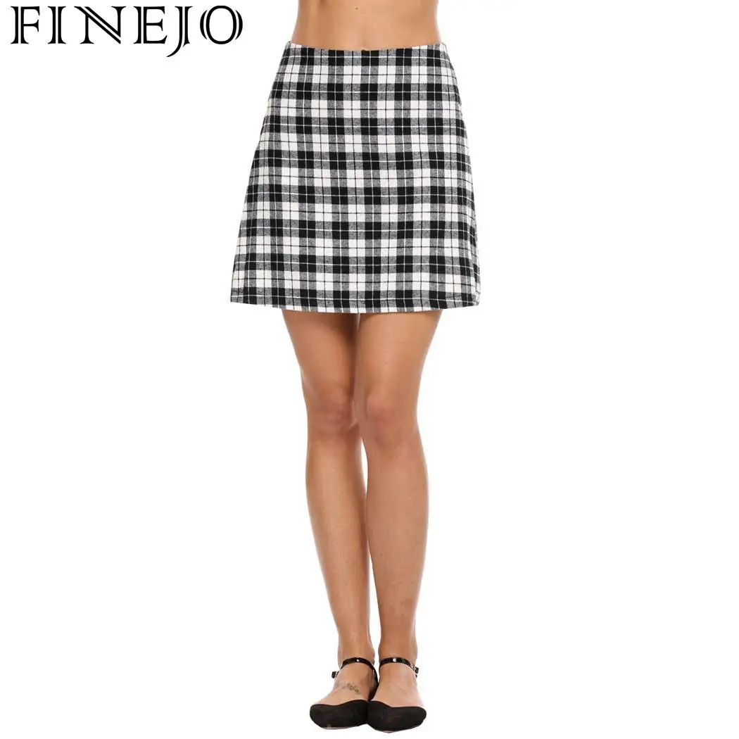 FINEJO Plaid Casual Cotton Women Wild A Line Mini SkirtSkirts