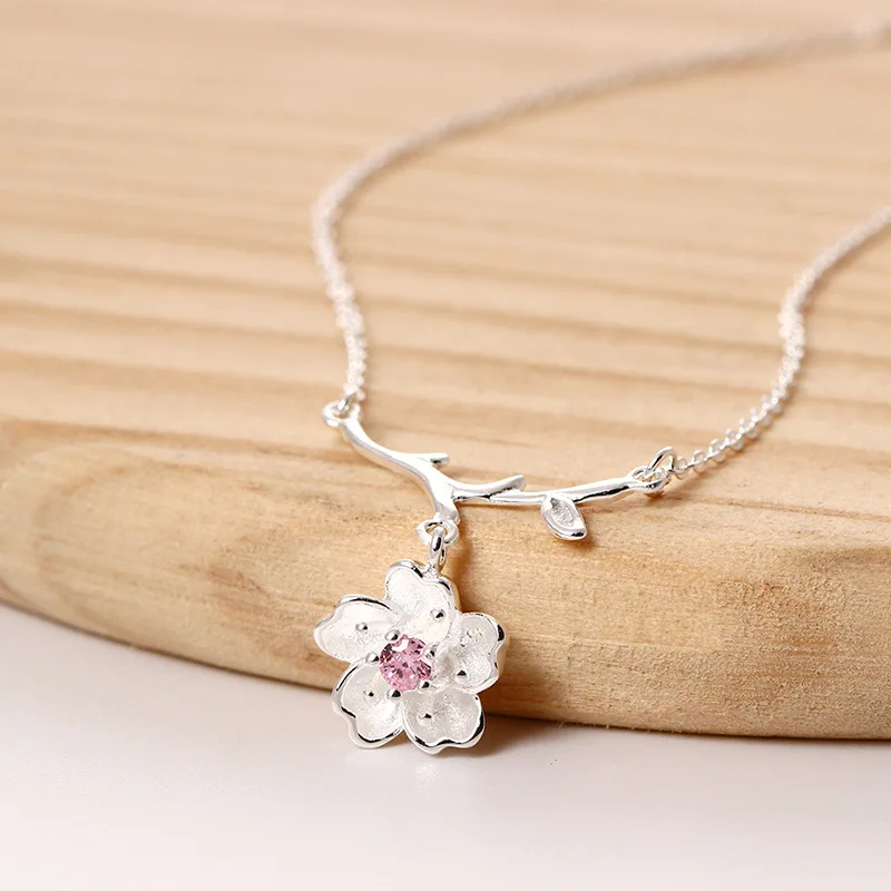 cherry blossom necklace women gift 100% 925 Sterling silver nacklace Jewellery Clavicle chain pendant charms