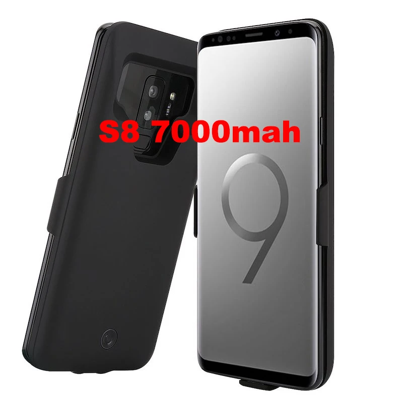 Для samsung Galaxy S9 S8 A8 Plus 7000 мАч Внешний аккумулятор зарядное устройство ультра-тонкий портативный внешний резервный чехол - Цвет: Black S8 7000mAh