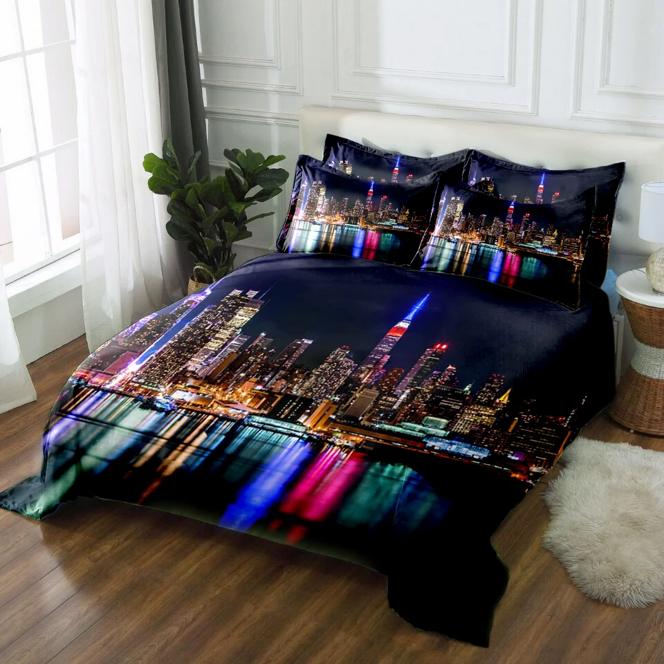

Night view of modern city 3d effect photo bed linen can be customized photo pattern