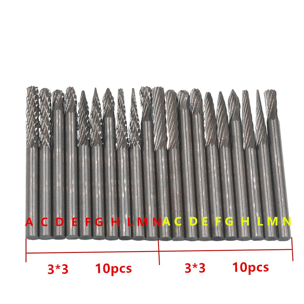 20 шт. 3 мм хвостовик из карбида вольфрама стали роторные напильники мини металлический Камень алмазная шлифовальная головка боры фрезы роторные заусенцы