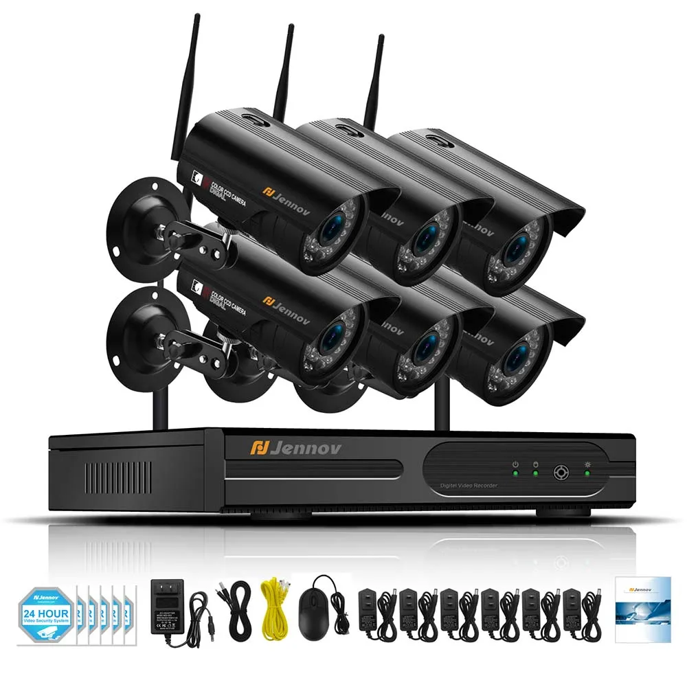 Jennov 1080P система камер домашней безопасности NVR Wifi Беспроводная 8Ch 2MP камера видеонаблюдения CCTV камера комплект IP66 Открытый P2P - Цвет: 6 pieces Cameras