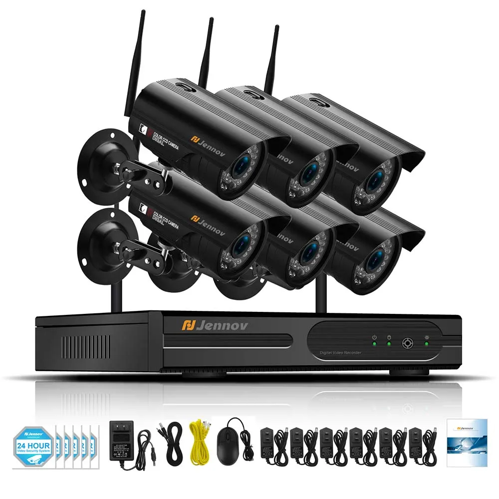 6 pieces Cameras Jennov 1080P система камер домашней безопасности NVR Wifi Беспроводная 8Ch 2MP камера видеонаблюдения CCTV камера комплект IP66 Открытый P2P - Цвет: 6 pieces Cameras