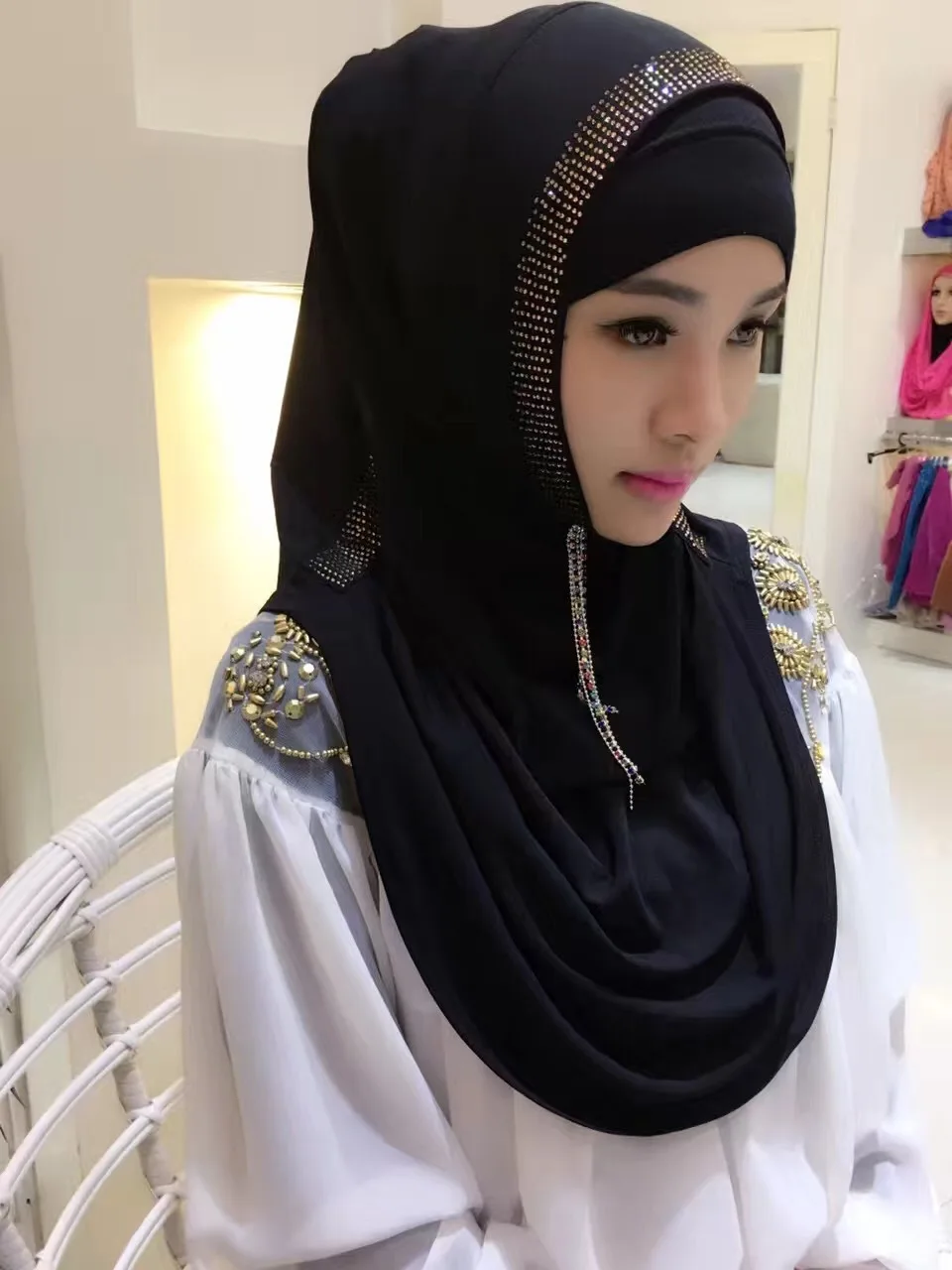 Мусульманские женские хиджаб шарфы-банданы, шапка, нижнее белье, шаль, платок, бриллиантовый шарф с капюшоном, мгновенный абайя, головной убор, Арабский исламский