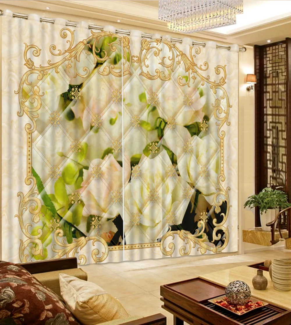European Marble Curtain pattern Curtain Large Blackout Curtains For