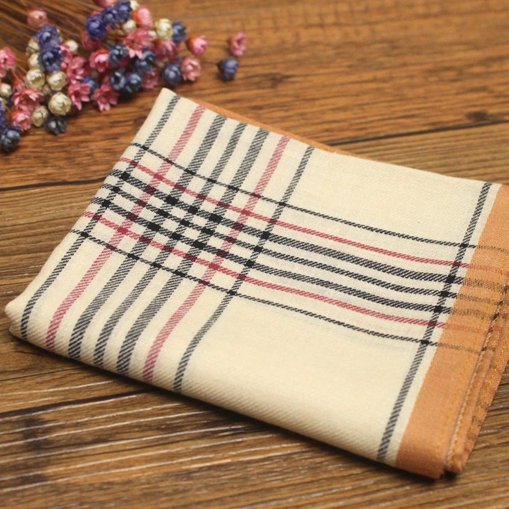 CURCYA Orange Classic Plaid Men Handkerchief Square 18 Inches 100