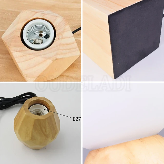 Modern retro mini solid wood polyhedron Table Lamps living room bedroom desk bedside EU plug switch line E27 Wooden tafel lamp