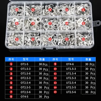 

1Set Cold-pressed Terminal Block OT/UT Bare Terminal Round Fork Type Wiring Nose Ear Opening Copper Nose 15 Kinds of Suit
