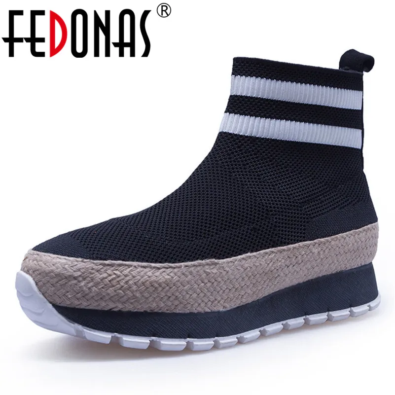 

FEDONAS New Women Round Toe Autumn Winter Shoes Woman Party Sexy Night Club Pumps Platforms Short Basic Boots Socks Shoes Woman