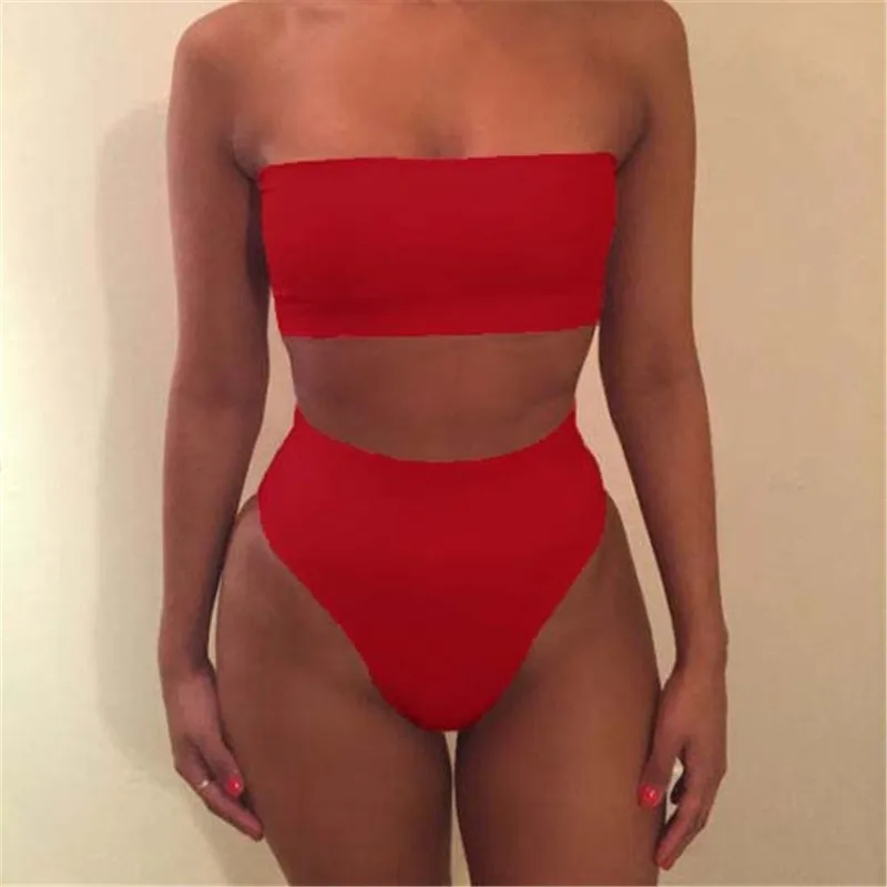 Vgowater 2018 Sexy Women Bikini Set Off Shoulder Solid Bandage Push Up Padded Swimwear Swimsuit Beachwear |
