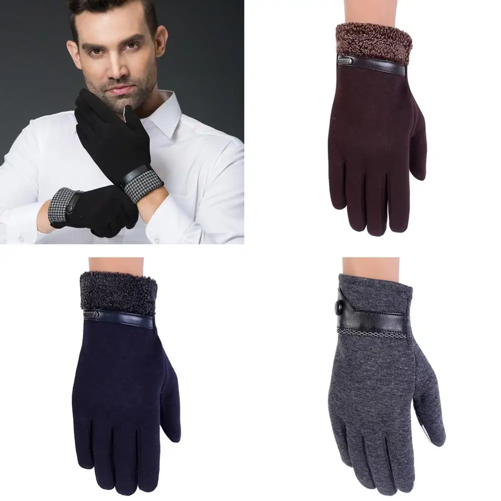 

Men Boy Velvet Winter Warm Work Touch Screen Gloves Mittens Black Running Driving