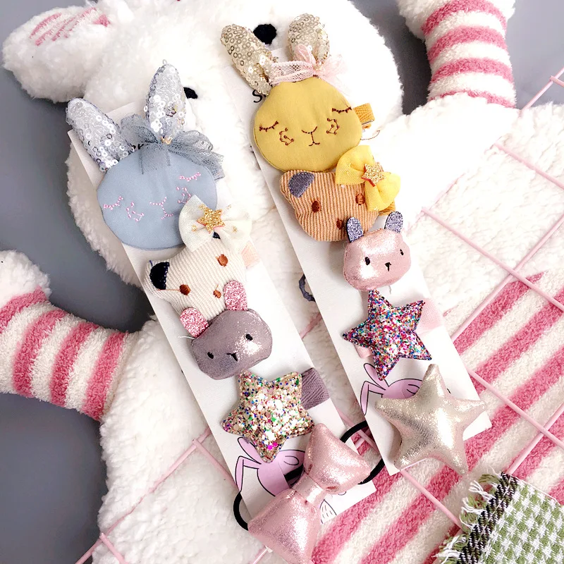 

Korea Cotton Cartoon Rabbit Star Hair Accessories For Girls Gauze Hair Clips Elastic Hair Band Hairpin Hair Tie Princess Set