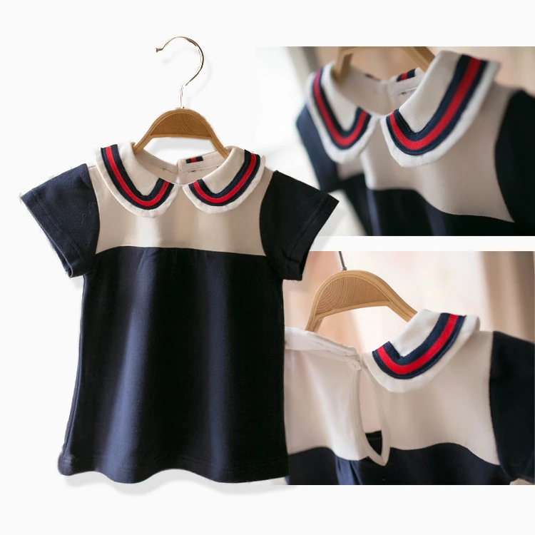 

Baby short-sleeved dress 2019 summer girls college short-sleeved T-shirt children's Navy style cute dress