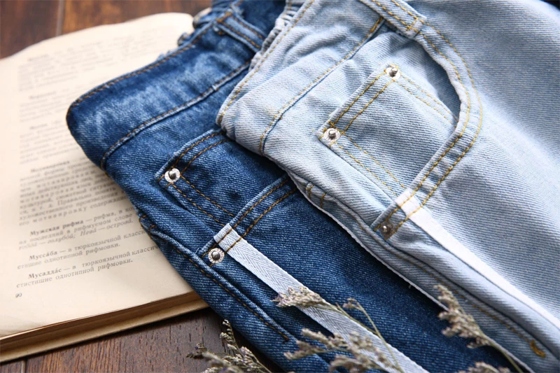 Зима, Стрейчевые джинсы для женщин в стиле бойфренд, высокая талия, джинсы для мам, широкие штанины, женские штаны, боковые полосы, деним, обтягивающие джинсы для женщин