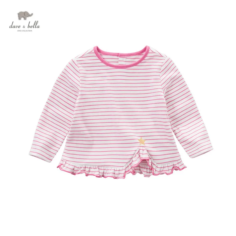 

DB4401 dave bella spring baby girls pink striped t-shirt sweet design stylish tops tees star tees