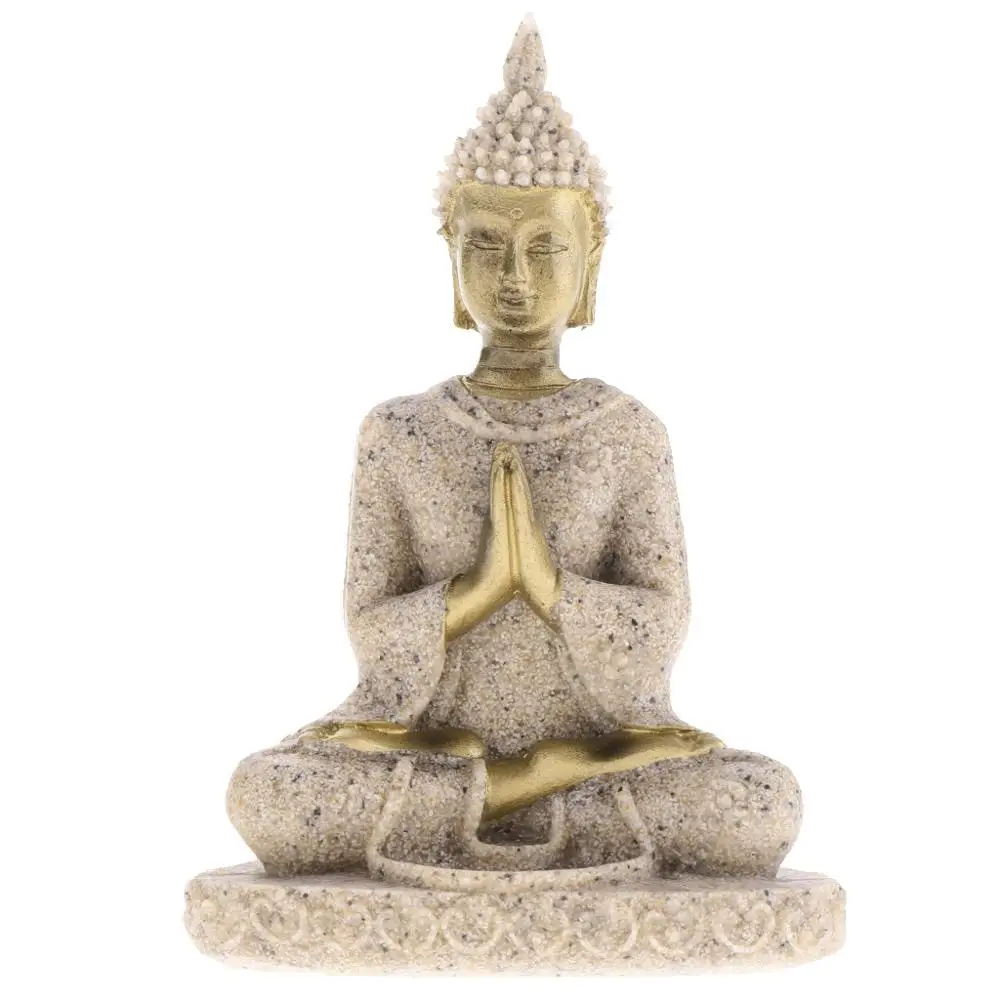MagiDeal The Hue Sandstone meditación Buda estatua escultura hecha a mano figurita meditación miniaturas adorno estatua hogar D #3