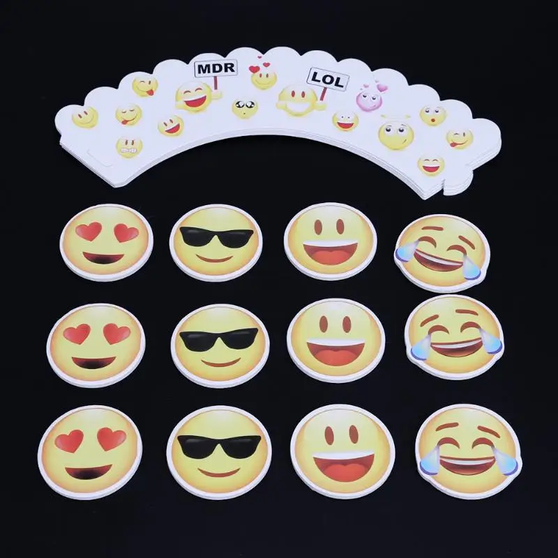 24pcs Emoji Expression Cupcake Wrappers Cake Toppers Picks Set For 24pcs Emoji Expression Cupcake Wrappers Cake Toppers Picks Set For