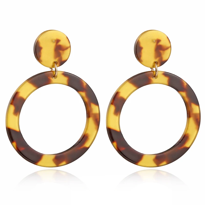 XIYANIKE New Fashion Tortoise Color Leopard Print Acrylic Acetic Acid Sheet Geometric Circle Square Long Drop Earrings for Women