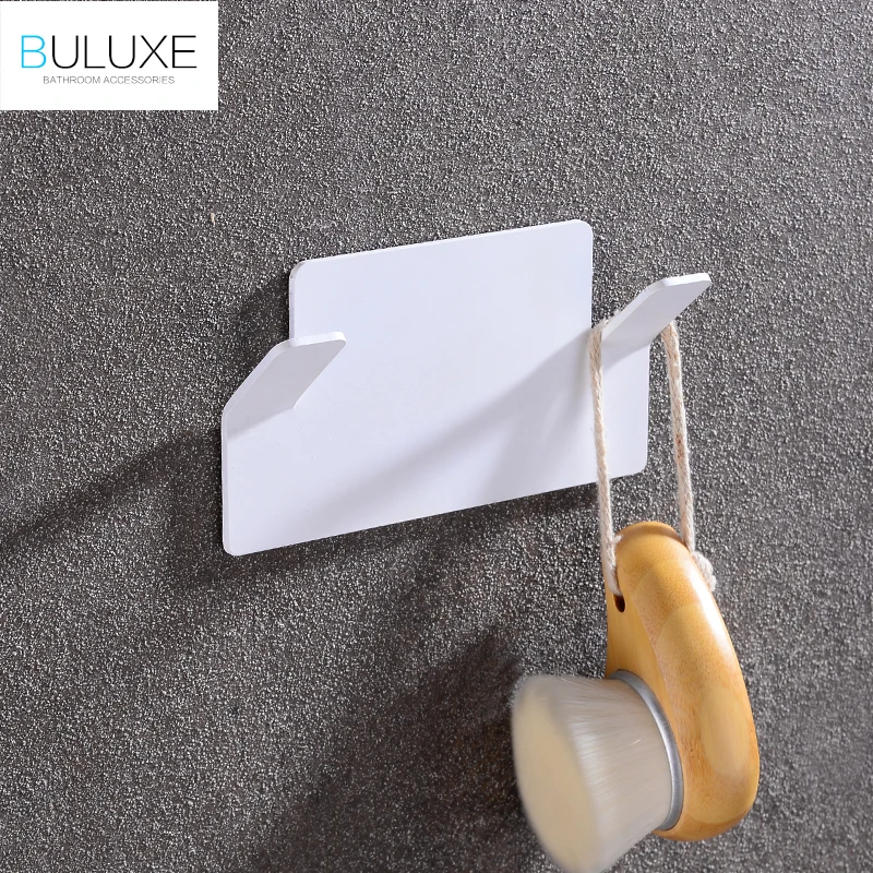 

BULUXE 2018 New Desgin Bathroom Self Adhesive Robe Hook White and Black Wall Hanger Hooks Stainless Steel Bath AccessoriesDR8A53