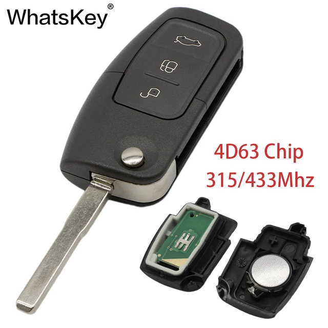WhatsKey 3 Button Flip Remote Control Car Key 315/433Mhz 4D63 Chip HU100 Fob Case For Ford Focus 2 3 Mondeo Fiesta With Logo