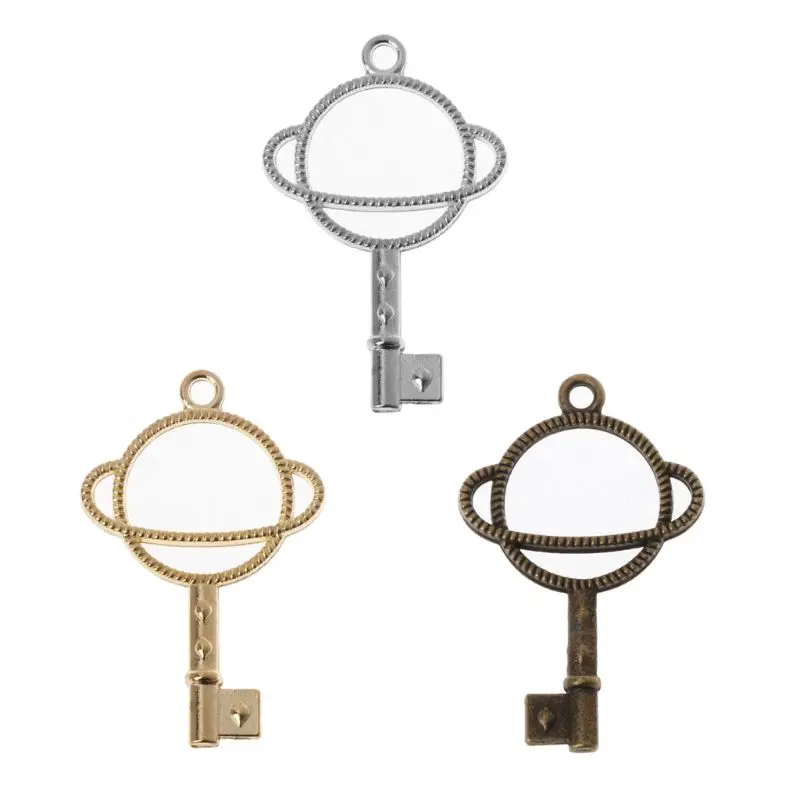 

5Pcs Planet Key Shape UV Frame Pendant Open Bezel Setting UV Resin Jewelry DIY