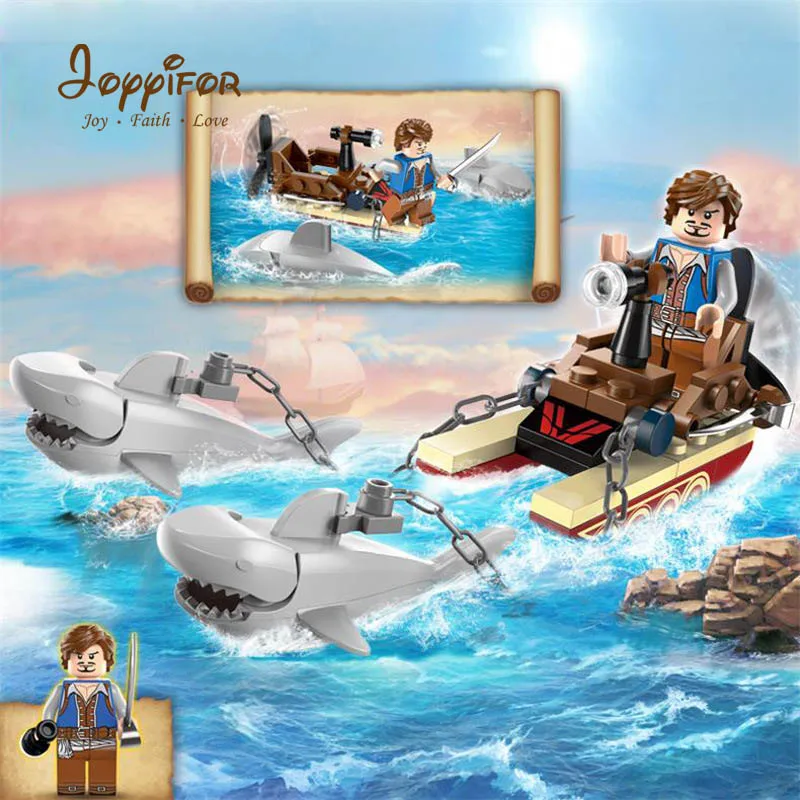 

Joyyifor fish man with sea board ride two white shark Compatible LegoINGlys DIY Building Blocks brick toys