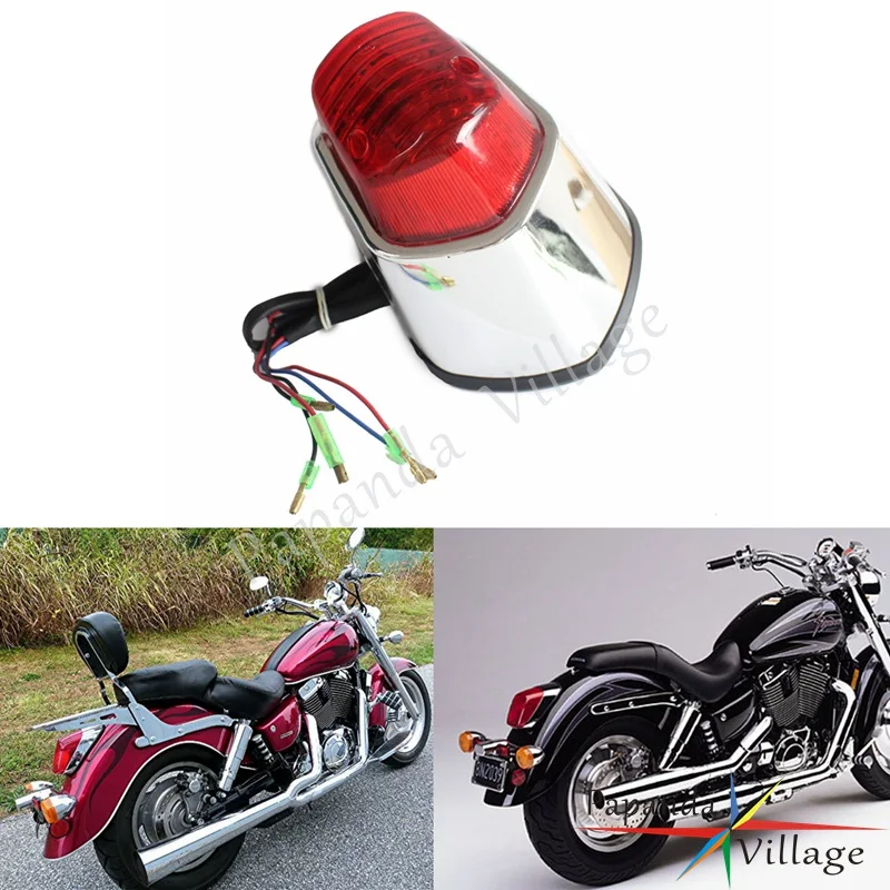 

Papanda Motorbike Chrome Red Lens Rear Taillight Running Stop Light for Honda VT400 ACE Shadow Sabre 1100 Valkyrie