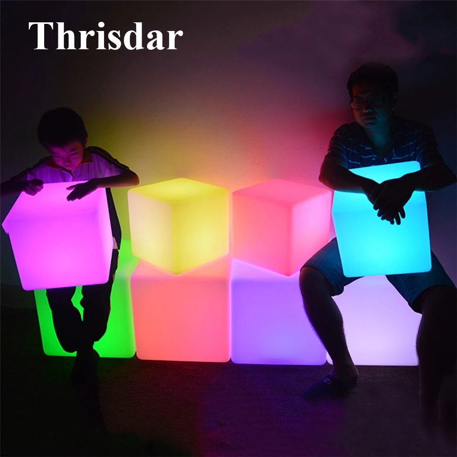 Thrisdar IP68 Led illuminated KTV Bar Party Restuarant Cube Chair Table Light D30CM 35CM 40CM Waterproof Cube Stool Light