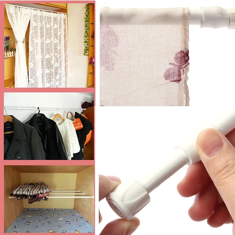 

70-124cm Adjustable Extendable Extending Telescopic Pole Shower Valance Window Spring Tension Curtain Rod White