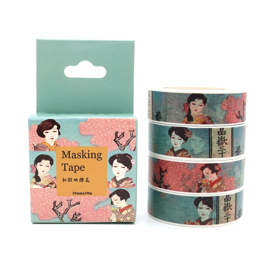 

Box Package Japanese Kimono And Sakura Washi Tape Masking Tape Decorative Scrapbooking Adhesive DIY Sticker Label Tape 10m*15mm