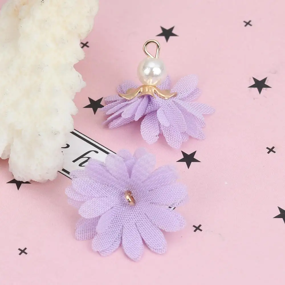Doreenbeads 20PCs Fabric Tassel Charms Flower Acrylic Imitation Pearl For Diy Jewelry DIY Bracelet Necklace Earring Accessories | Украшения
