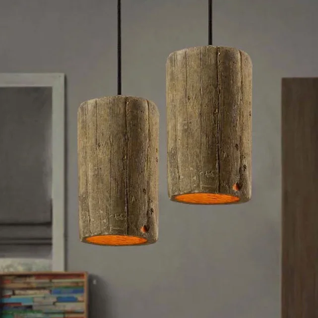 

Vintage Cement Wooden Droplight Retro Industrial Country Tree Sump Pendant Lights Fixture Cafes Pub Bar Dining Room Haning Lamp