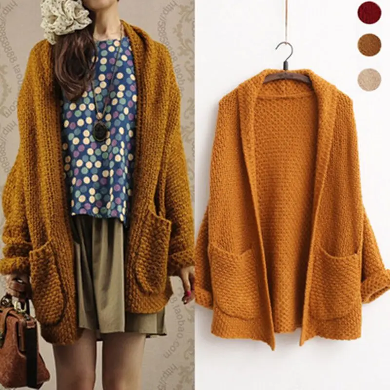 

New Autumn Long Sleeve Knitwear With Pocket Female Casual Knitted Sweater Overcoats Cardigans Coats For Women