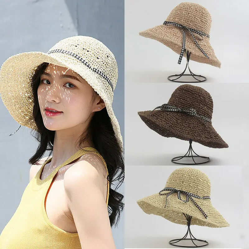 Summer Straw hat Women Big Wide Brim Beach hat Sun hat Foldable Sun Block UV Protection Panama hat Bone Feminino
