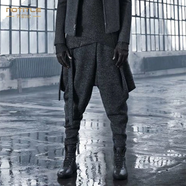 

2016 men's new fashion hanging crotch pants autumn winter thickening woolen harem pants casual singer costumes clothing