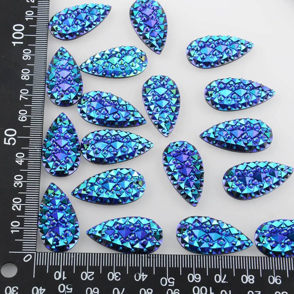 BOLIAO 10 шт. 16*30 мм(0,63*1,18 дюйма) Стразы темно-синего цвета с кристаллами AB, Пришивные к одежде/украшения для дома, праздника