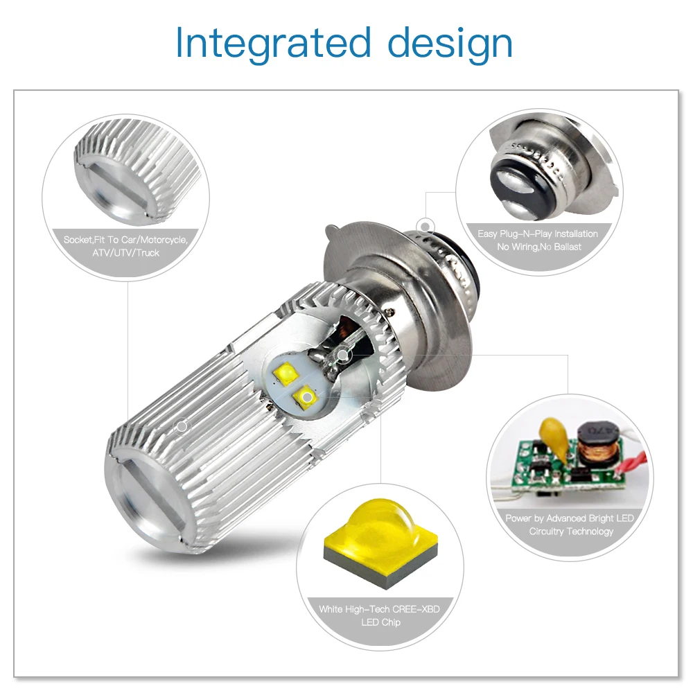 

1 Set Motorcycle Headlight Bulbs For ARCTIC CAT/HONDA/YAMAHA 6000K P15D Super White Lamps Hi/Low Beam Bright Lights