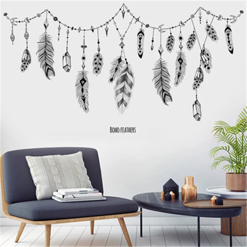 

2018 Lucky Dream Catcher Feathers Wall Sticker Living Room Mural Art Vinyl Decals Home Decor Feather Dreamlike Wall Stickers
