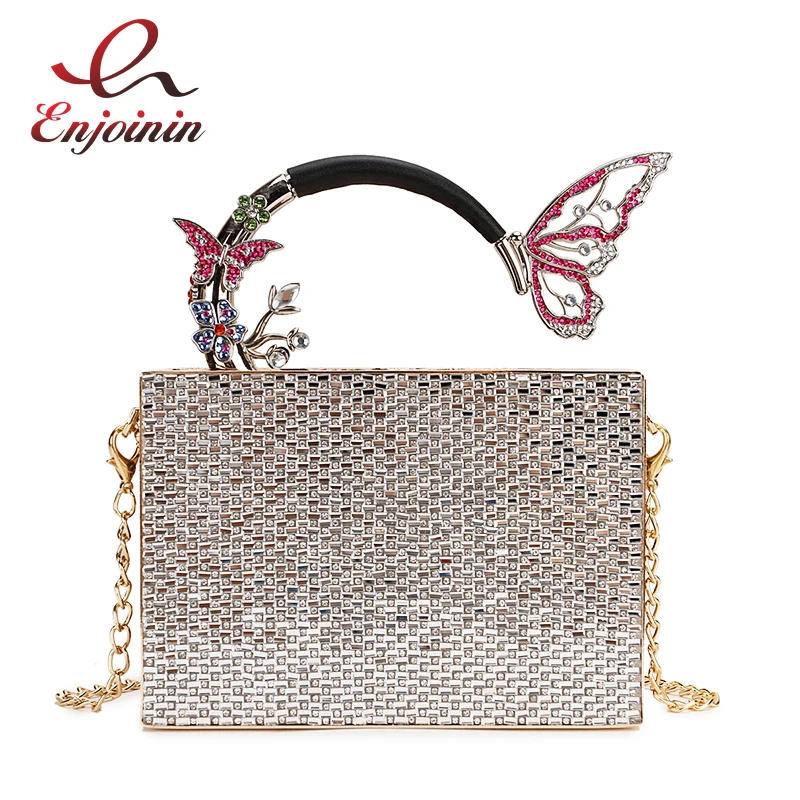 

Good Quality Luxury Diamond Butterfly Metal Handle Women Handbag Party Evening Bag Chain Purse Totes Bag Flap Designer Bags