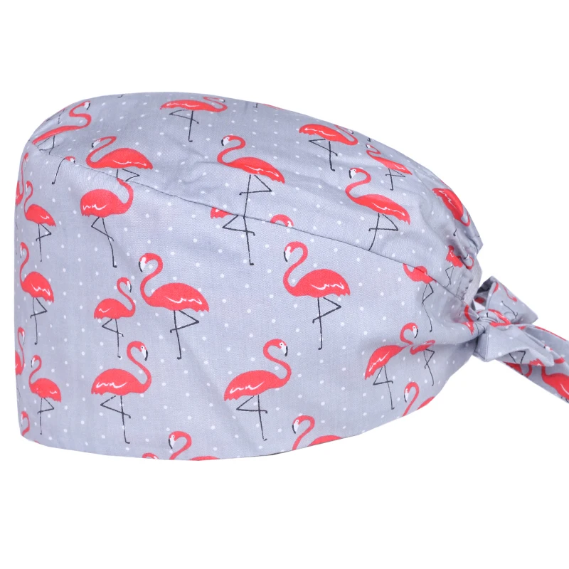 

Flamingo Nurse Medical Surgical Caps Scrub Hat Tieback Skull Operating Room Work Hats 100% Cotton Dental Clinic Dentist Hats