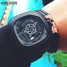 Agelocer Cool Hollow Automatic Mechanical Watches Men Luxury Brand Genuine Leather Casual Black Skeleton Watch Clock