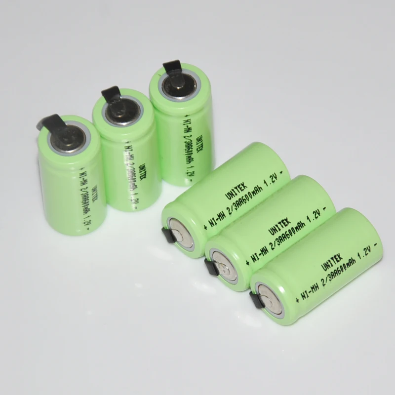 

UNITEK 6-12PCS 1.2V rechargeable battery 2/3AA 600mah 2/3 AA ni-mh nimh cell with welding tab pins for cordless phone