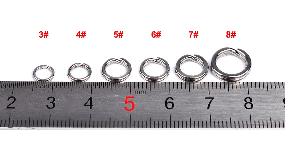 50/bag Stainless Steel Fishing Hook Hook 3#/ 4#/ 5#/ 6#/ 7#8# Double Ring Splitting Tool Fishing Accessories Flat Ring Connector