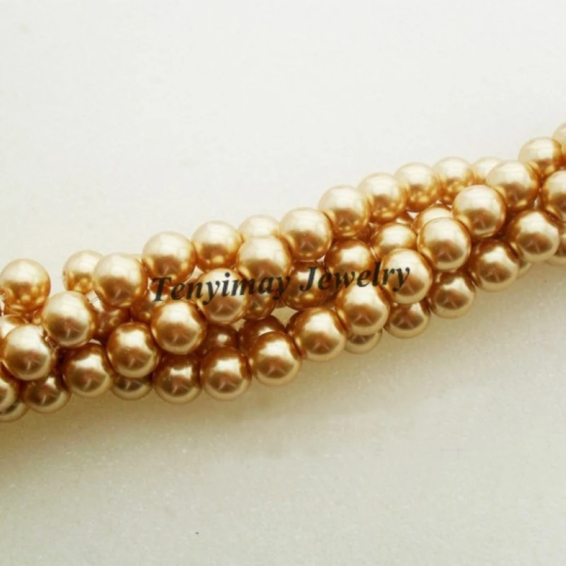 

Wholesale 5 Strands 8mm Gold Glass Imitation Pearls For DIY Free Shipping (85cm Each Strand)